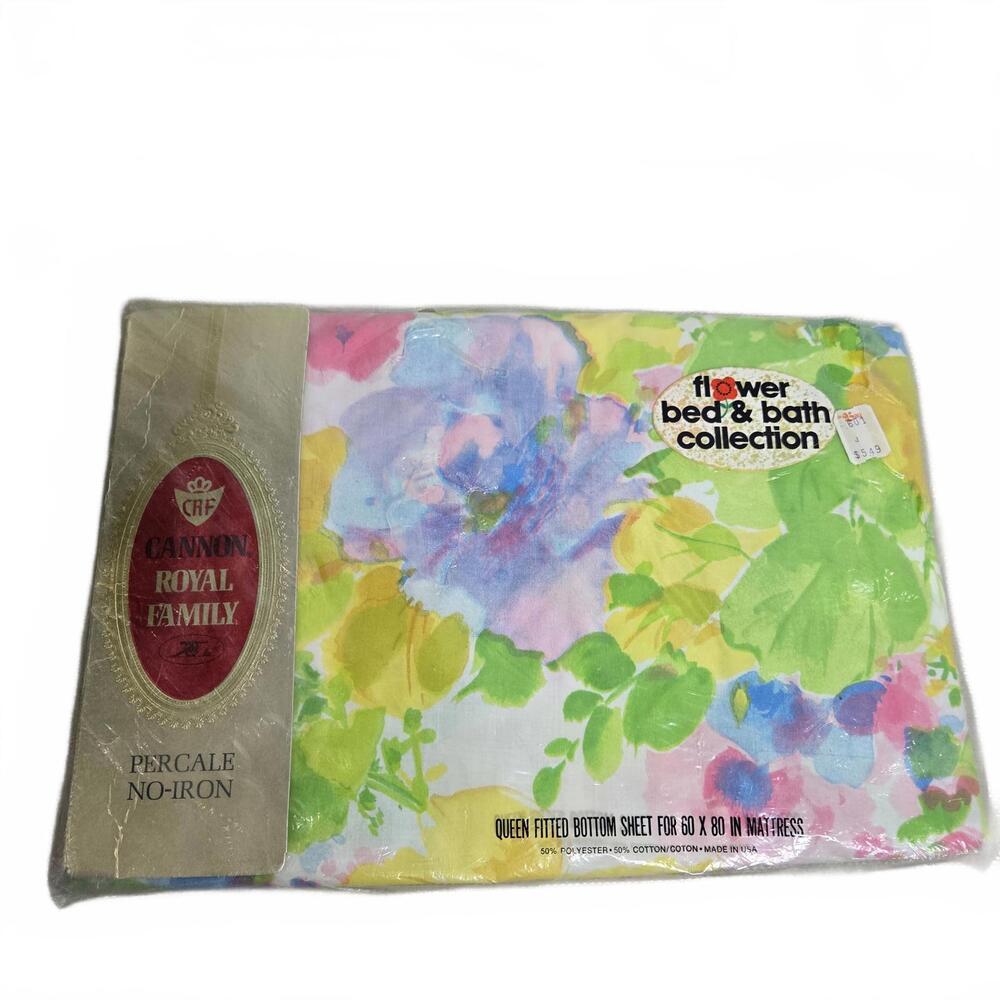Vintage Cannon Queen Fitted Sheet Royal Family Percale Non Iron Floral New